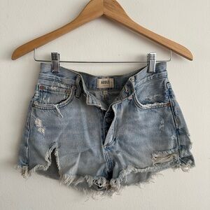 Agolde Frayed Hem Jean Shorts - Light Blue